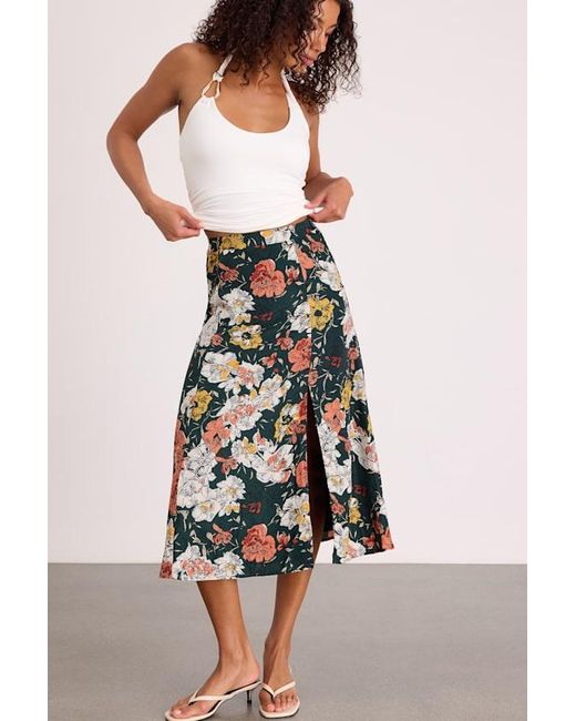Lulus White Bliss Me Emerald Floral Print Midi Skirt