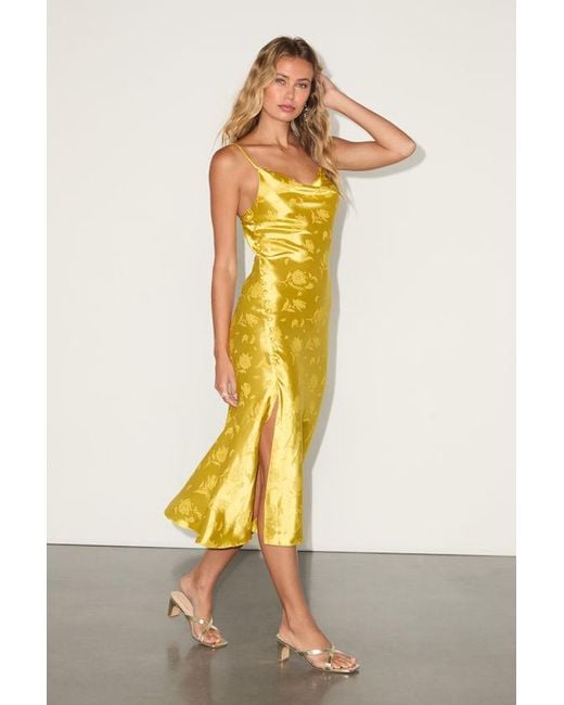 Lulus Yellow All About You Floral Jacquard Satin Midi Dress