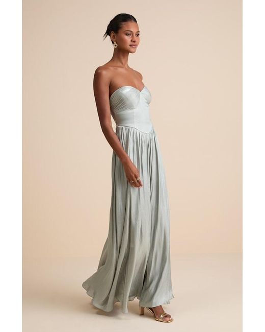 Lulus Natural Kylin Sage Satin Basque Waist Maxi Dress