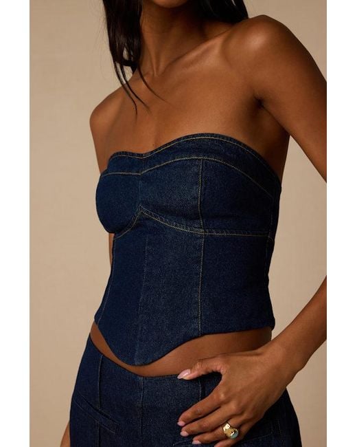 Lulus Blue Denna Dark Wash Denim Strapless Top