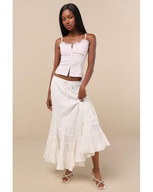 Lulus Natural Bedelia Tiered Drawstring Maxi Skirt