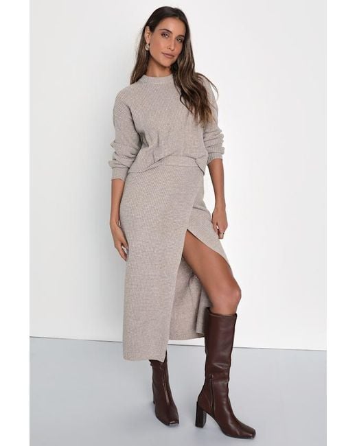 Lulus Natural Autumn Sweetheart Waffle Knit Two-Piece Sweater Dress