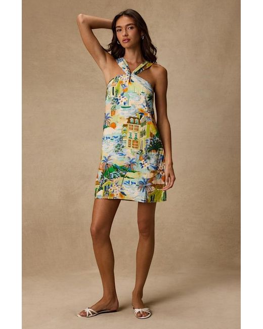 Lulus Blue Brya Multi Vacation Print Halter Mini Dress