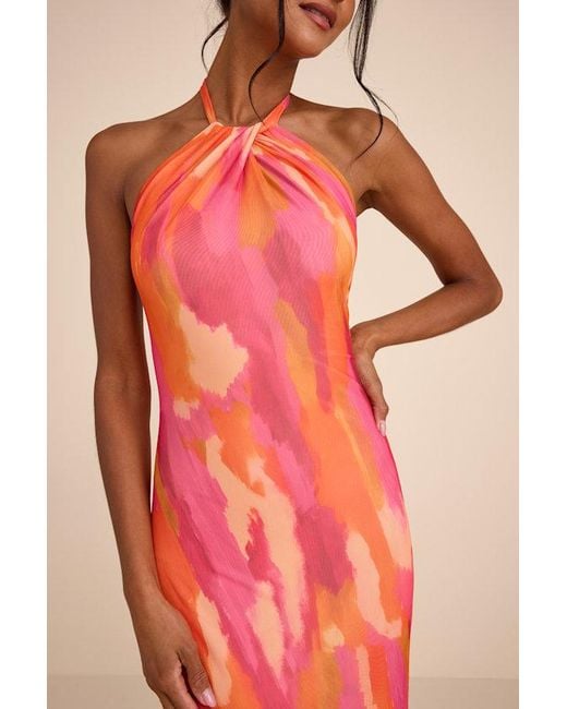Lulus Red Adriel Multi Abstract Mesh Halter Mermaid Maxi Dress