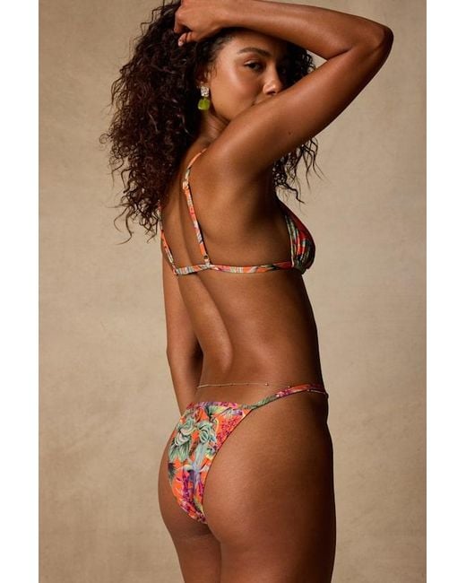 Lulus Brown Bahamas Multi Tropical Print Cheeky Bikini Bottoms