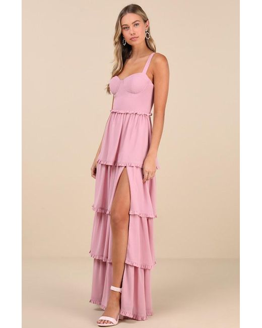 Lulus Pink Sophisticated Occasion Bustier Lace-Up Maxi Dress
