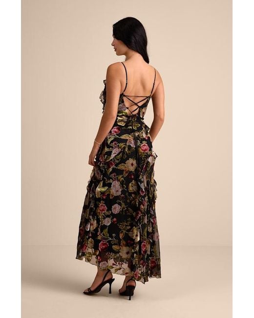 Lulus Natural Shona Multi Velvet Jacquard Ruffled Maxi Dress
