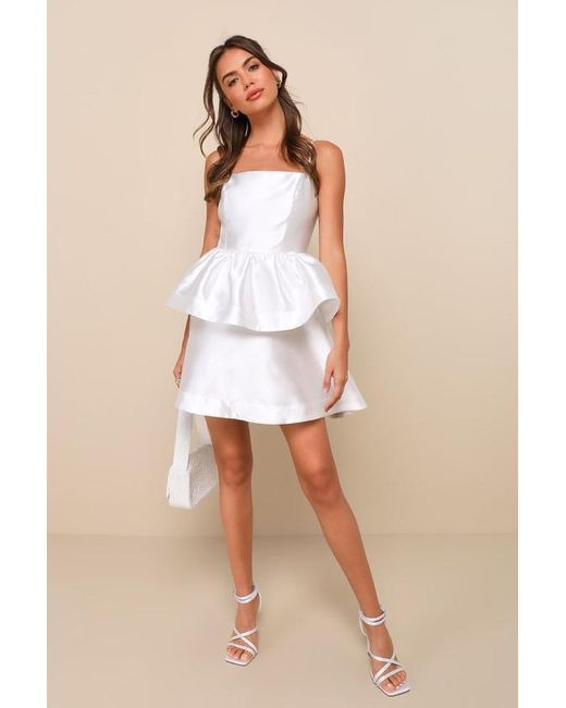 Lulus White Bubbly Charm Taffeta Tiered Ruffled Mini Dress