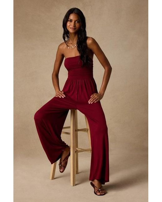 Lush Red Flirty Posture Jersey Knit Strapless Jumpsuit