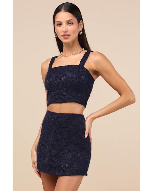 Lulus Blue Elevated Attitude Tweed Sleeveless Two-Piece Skort Romper