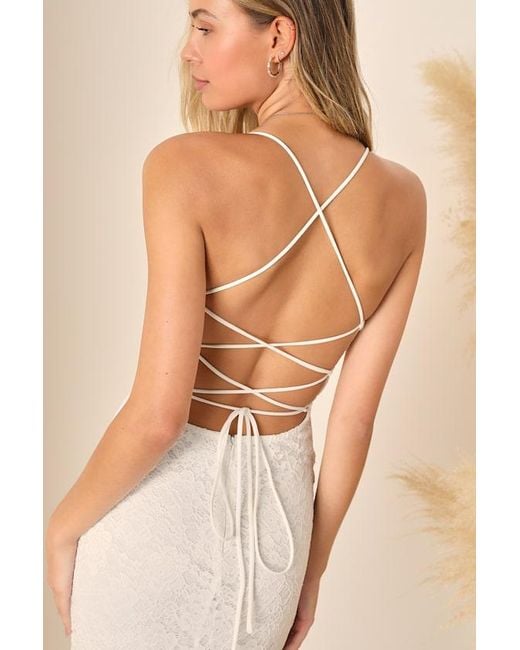 Lulus Natural Perfectly Beloved Lace Sleeveless Lace-Up Maxi Dress
