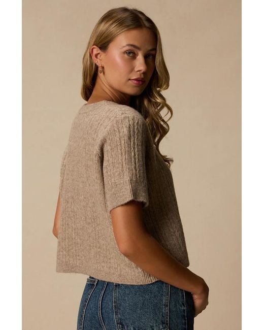 Lulus Blue Whitman Cable Knit Short Sleeve Sweater