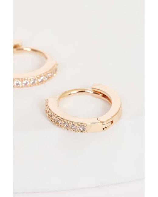 Lulus Brown Little Details Rhinestone Mini Hoop Earrings