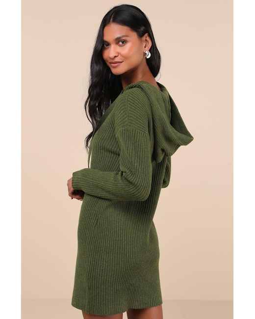 Lulus Green Snuggly Option Hooded Mini Sweater Dress