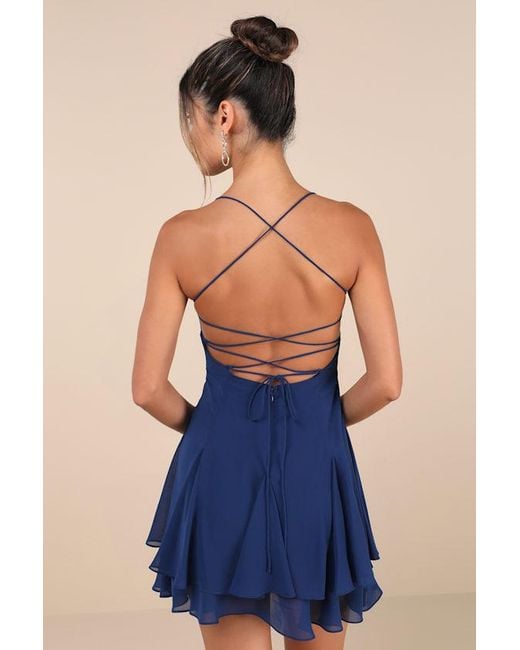 Lulus Blue Perfected Sweetness Pleated Tiered Mini Dress