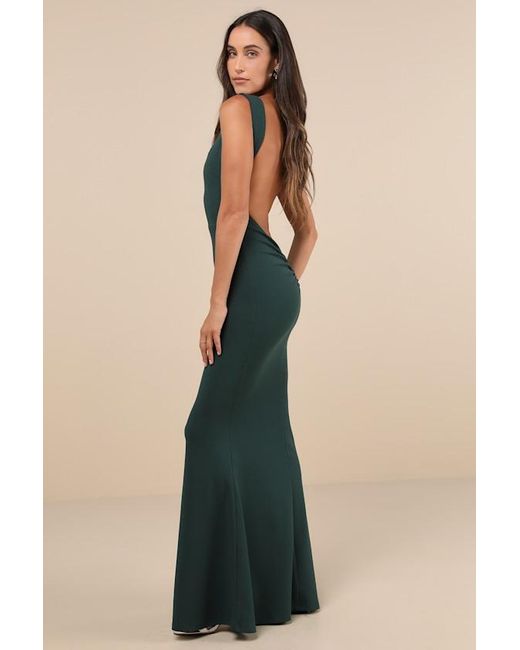 Lulus Blue Alluring Temptation Emerald Backless Ruched Mermaid Maxi Dress