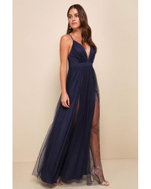 Lulus Blue Rare Beauty Tulle Backless Maxi Dress