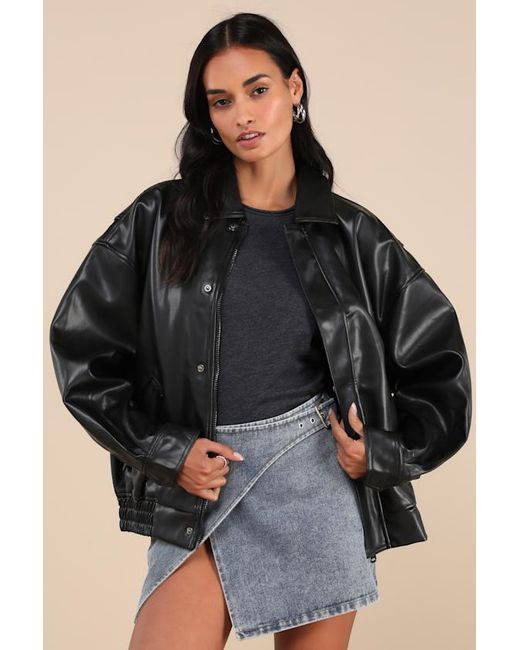 Lioness Black Kenny Oversized Vegan Leather Bomber Jacket