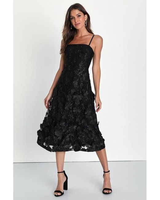 Lulus Black Glamour Garden 3D Floral Embroidered Midi Dress