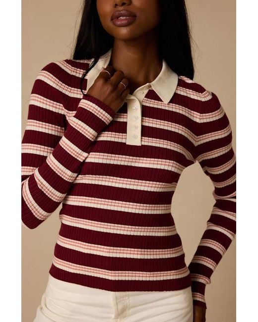 Lulus Natural Opal And Striped Ribbed Knit Collar Top