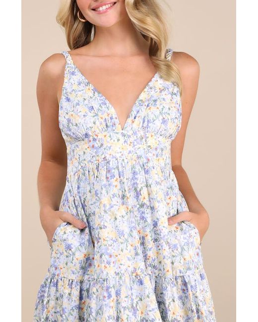 Lulus White Brightly Blossoming Floral Tiered Midi Dress