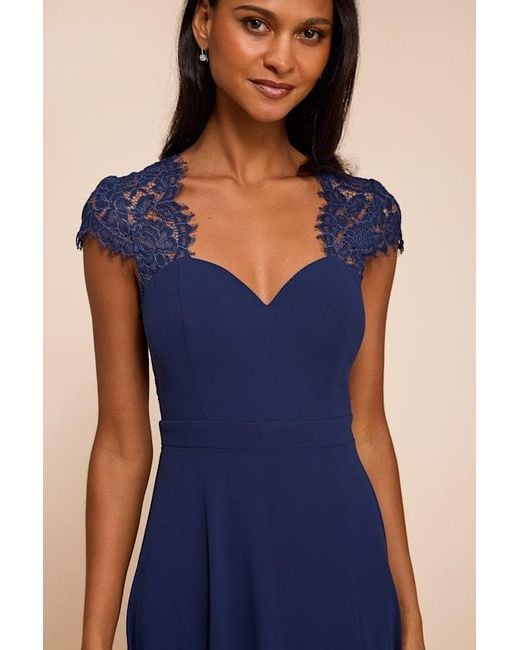 Lulus Blue Momentous Moments Lace Backless Maxi Dress