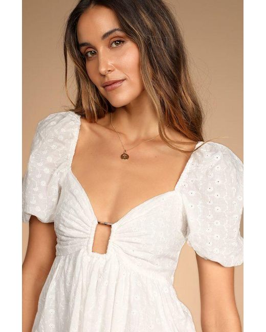 Lulus Brown Sunny Day Stunner Eyelet Embroidered Babydoll Dress