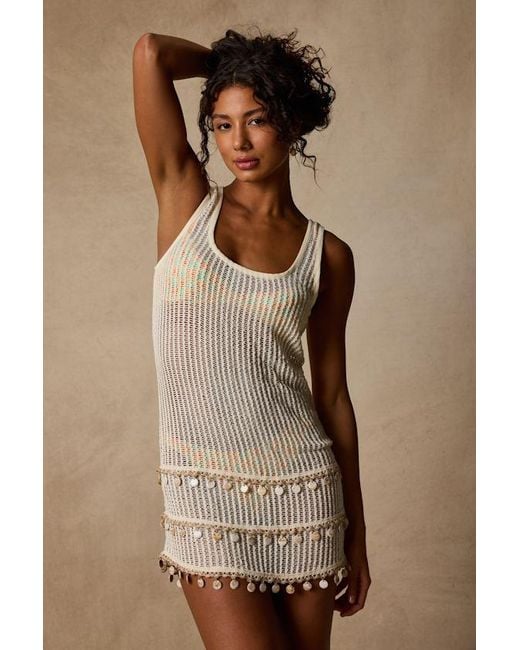 Lulus Brown Sea Breeze Cream Sheer Crochet Mini Swim Cover-Up