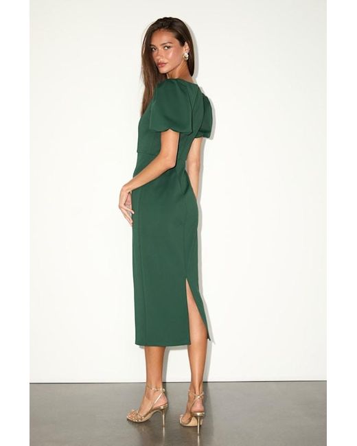 Lulus Green Simply Beloved Hunter Puff Sleeve Bodycon Midi Dress