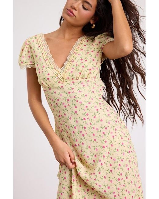 Lulus Natural Liv Ditsy Floral Slip Midi Dress