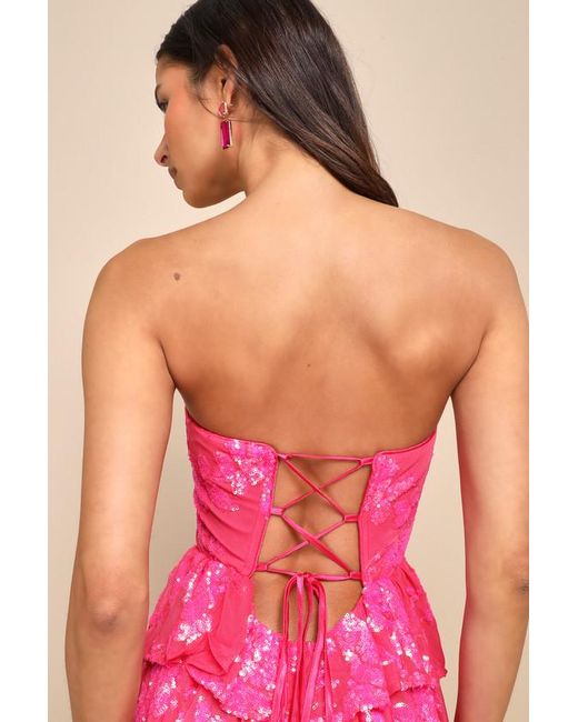 Lulus Red Definite Glamour Sequin Strapless Bustier Maxi Dress