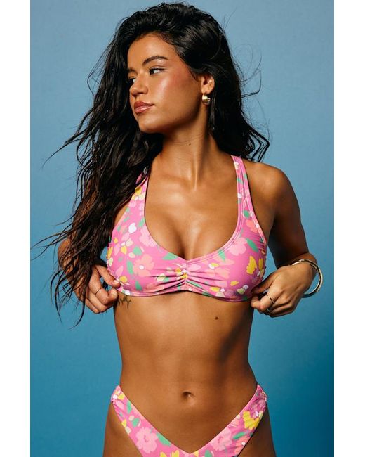 Lulus Pink Shore-Ly Yours Floral Bralette Bikini Top