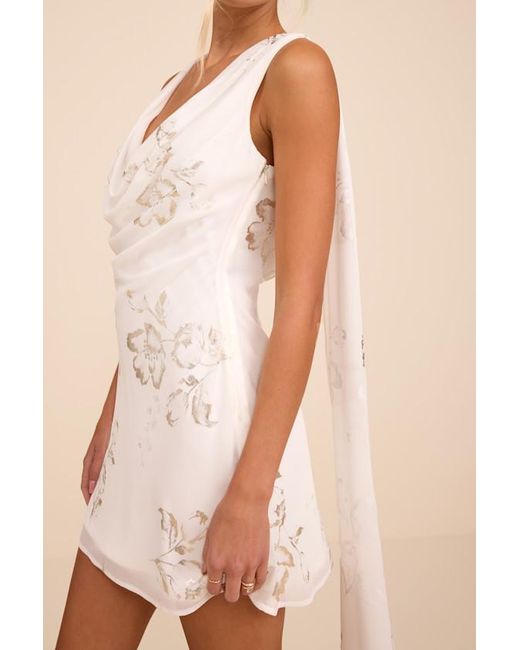 Lulus White Sidonia And Floral Cowl Sash Mini Dress
