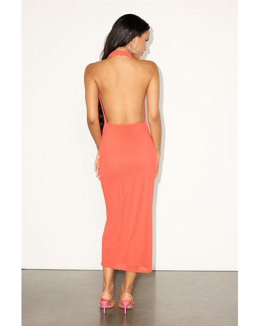 Lulus Red Venus Mesh Backless Midi Dress