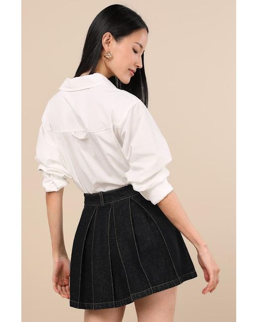 Lulus Black Taliyah Washed Denim Pleated High-Rise Mini Skirt