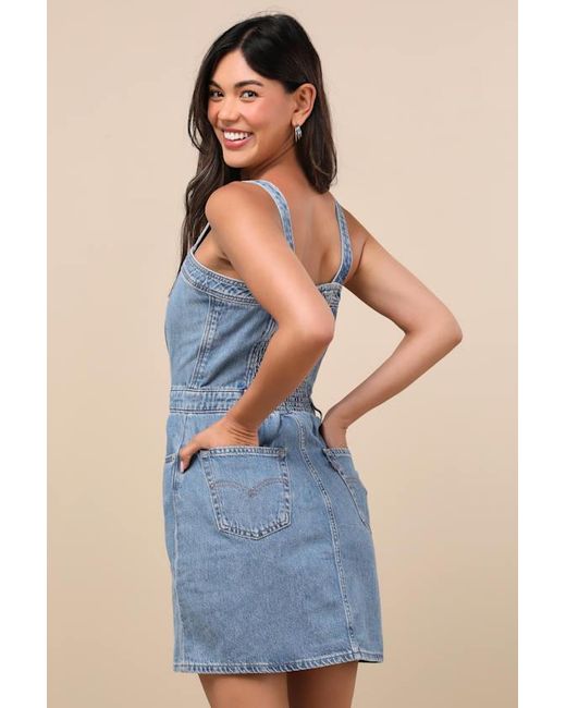 Levi's Blue Iconic Medium Wash Denim Button-Up Mini Dress