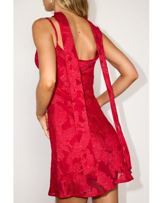 Lulus Red Aydah Floral Burnout Slip Mini Dress And Scarf Set