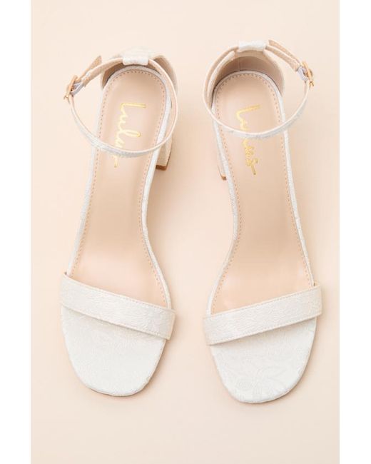 Lulus Natural Arylee Floral Embroidered Ankle Strap Heels