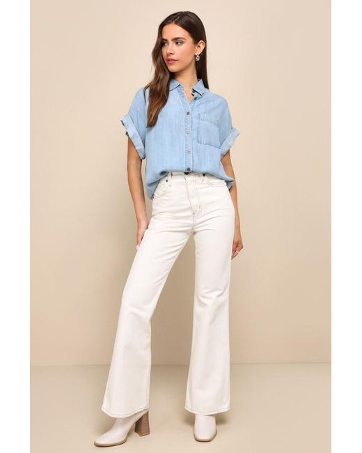 Lulus Blue Consistently Confident Chambray Collared Button-Up Top