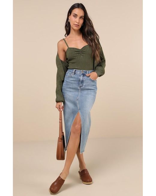 Lulus Green Cutest Duet Knit Cami Top And Cardigan Sweater Set