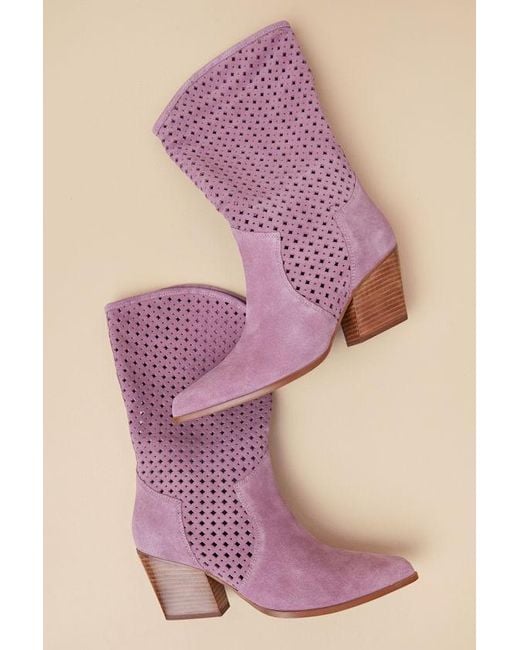 Seychelles Pink Diva Suede Leather Perforated Mid-Calf Boots