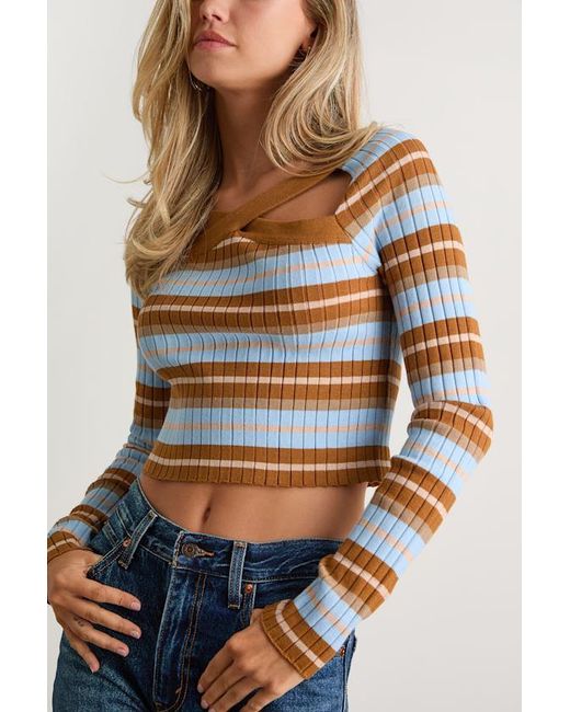 Lulus Blue Tanea And Striped Cutout Sweater Top