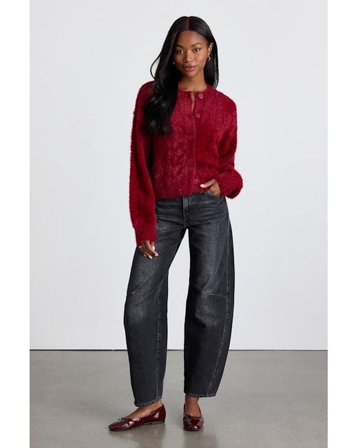 Lulus Red Ashby Braided Eyelash Knit Cardigan Sweater