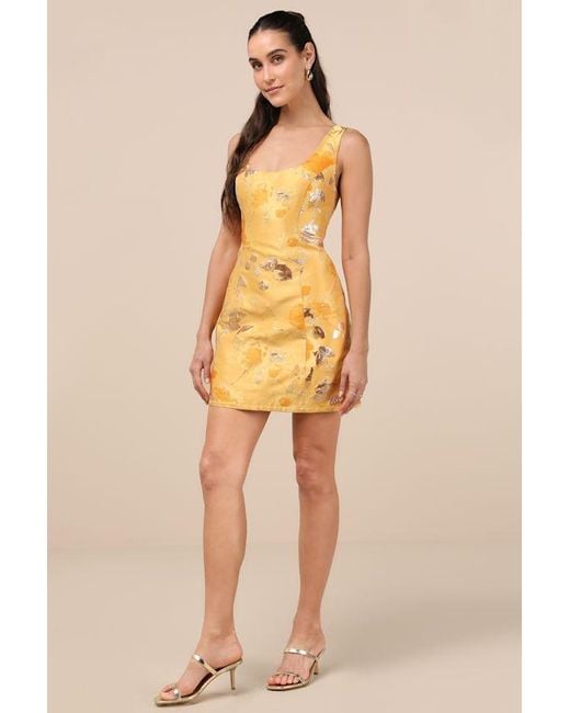 Lulus Yellow Kaloni Jacquard Lurex Sleeveless Mini Dress