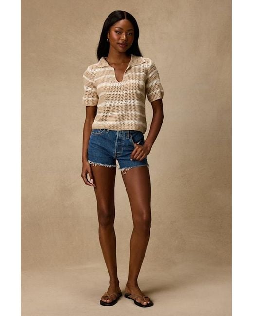 Lulus Natural Bebe Striped Crochet Collared Top