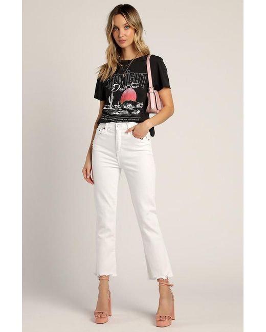 Daze Denim Natural Shy Girl High-Waisted Cropped Distressed Flare Jeans