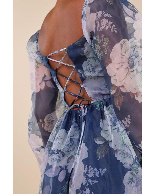 Lulus Blue Positively Enchanting Floral Organza Bustier Mini Dress
