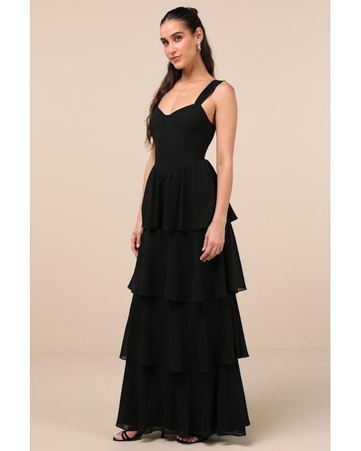 Lulus Black Carlynda Tiered Bustier Maxi Dress