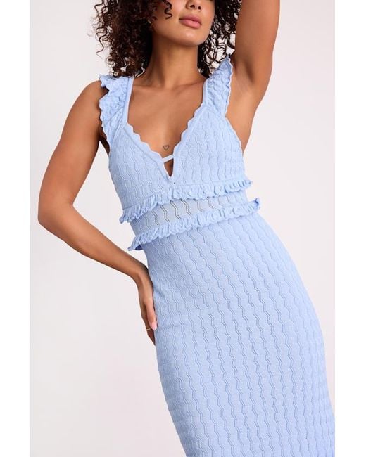 Lulus White Faylis Crochet Ruffled Lace-Up Midi Dress