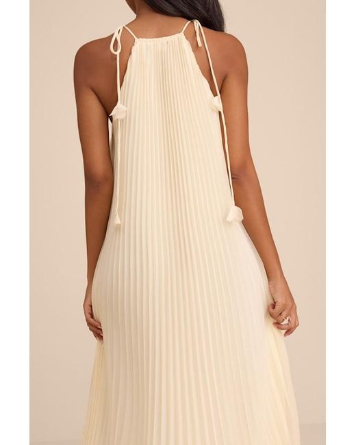 Lulus Natural Naylani Cream Pleated Tie-Strap Maxi Dress
